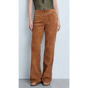 NEW MANGO MNG MEDIUM BROWN LEATHER STRAIGHT FIT TROUSERS PANTS SZ 6